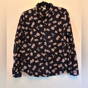 Navy floral blouse with pearl buttons